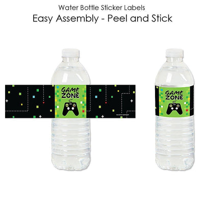 Game Zone - Pixel Video Game Party or Birthday Party Water Bottle Sticker Labels - Set of 20
