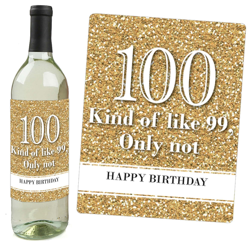 Adult 100th Birthday - Gold - Decorations for Women and Men - Wine Bottle Label Birthday Party Gift - Set of 4