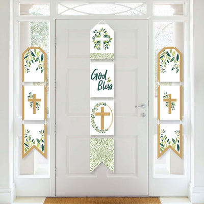 Elegant Cross - Hanging Vertical Paper Door Banners - Religious Party Wall Decoration Kit - Indoor Door Decor