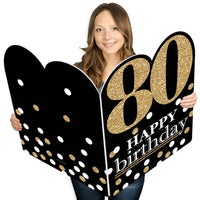 Adult 80th Birthday - Gold - Happy Birthday Giant Greeting Card - Big Shaped Jumborific Card - 16.5 x 22 inches