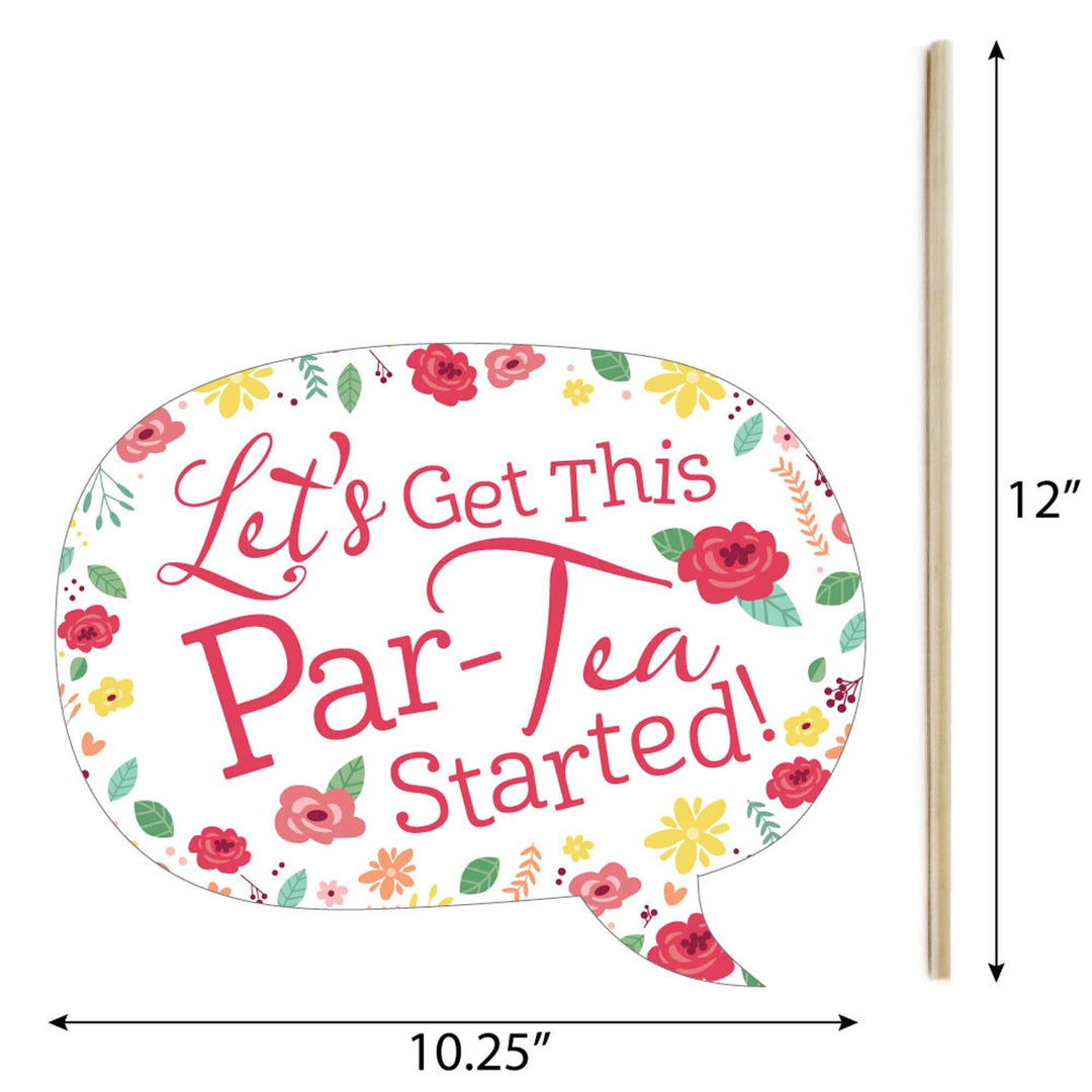 Funny Floral Let's Par-Tea - Garden Tea Party Photo Booth Props Kit - 10 Piece