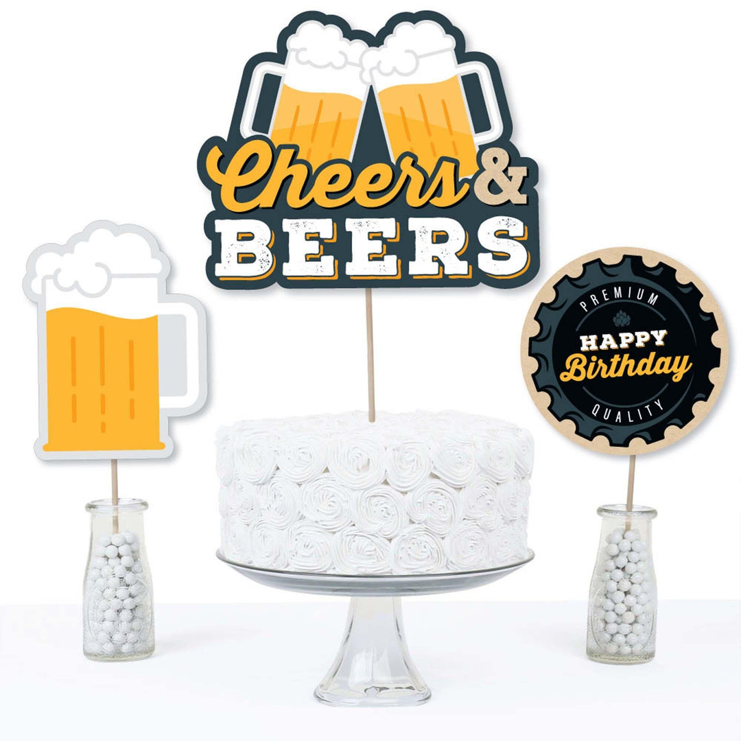 Cheers and Beers Happy Birthday - Birthday Party Centerpiece Sticks - Table Toppers - Set of 15