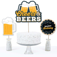 Cheers and Beers Happy Birthday - Birthday Party Centerpiece Sticks - Table Toppers - Set of 15