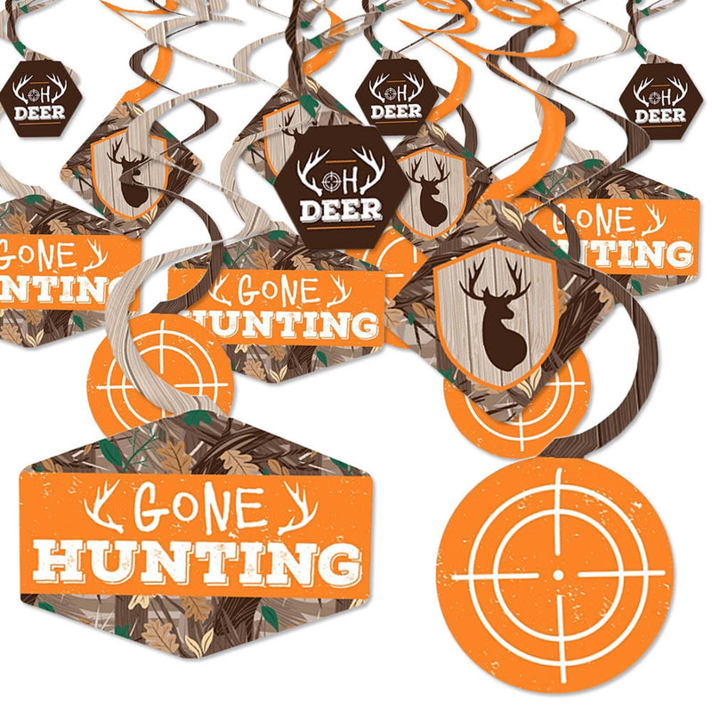 Gone Hunting - Deer Hunting Camo Baby Shower or Birthday Party Hanging Decor - Party Decoration Swirls - Set of 40