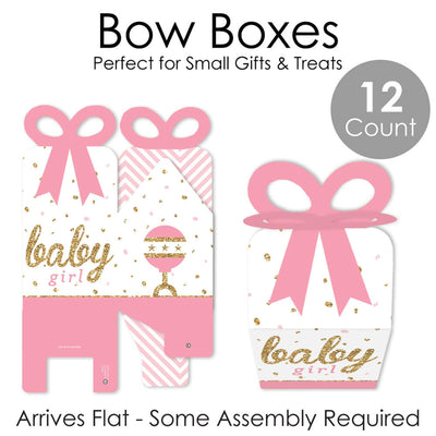 Hello Little One - Pink and Gold - Square Favor Gift Boxes - Girl Baby Shower Bow Boxes - Set of 12