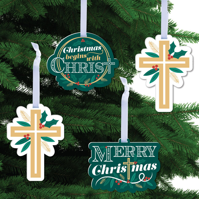Religious Christmas - Merry Christmas Cross Decorations - Christmas Tree Ornaments - Set of 12
