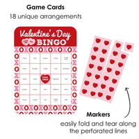 Conversation Hearts - Bingo Cards and Markers - Valentine's Day Party Bingo Game - Set of 18