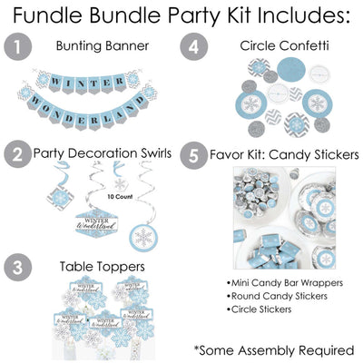 Winter Wonderland - Snowflake Holiday Party and Winter Wedding Supplies - Banner Decoration Kit - Fundle Bundle