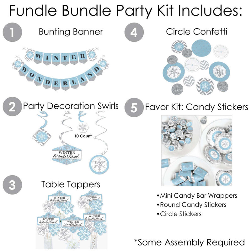 Winter Wonderland - Snowflake Holiday Party and Winter Wedding Supplies - Banner Decoration Kit - Fundle Bundle