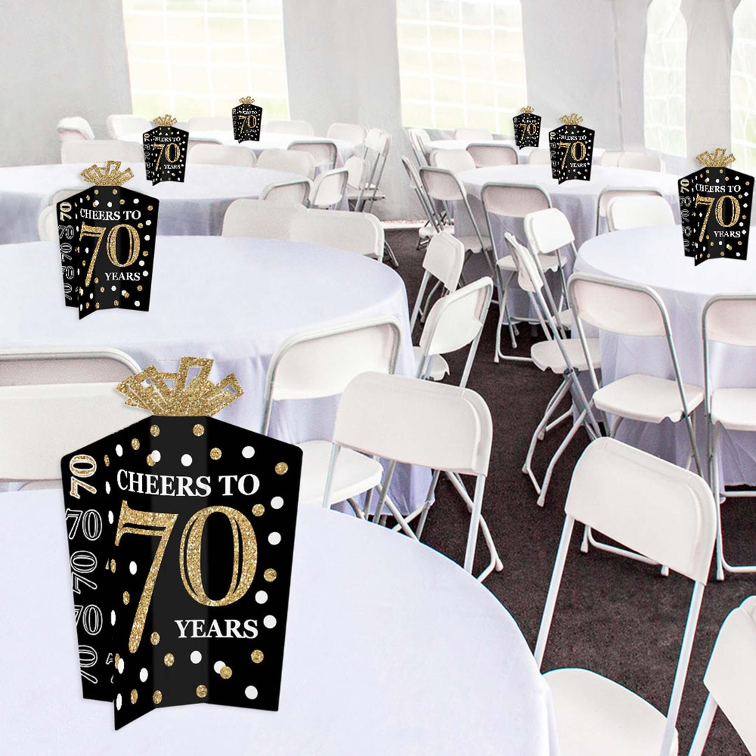 Adult 70th Birthday - Gold - Table Decorations - Birthday Party Fold and Flare Centerpieces - 10 Count