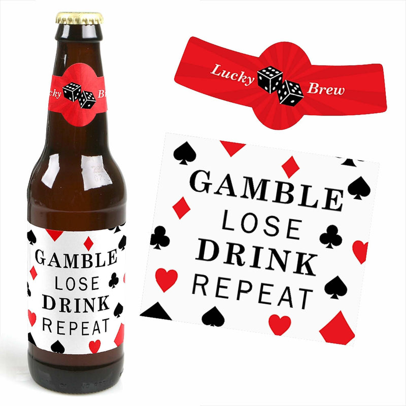 Las Vegas - Casino- 6 Beer Bottle Label Stickers and 1 Carrier