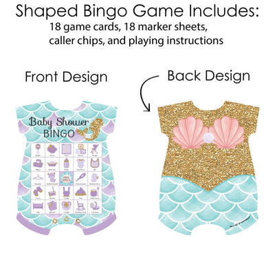 Let's Be Mermaids - Picture Bingo Cards and Markers - Baby Shower Shaped Bingo Game - Set of 18