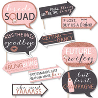 Funny Bride Squad - 10 Piece Rose Gold Bachelorette Party Photo Booth Props Kit