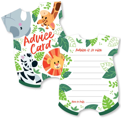 Jungle Party Animals - Baby Bodysuit Wish Card Safari Zoo Animal Baby Shower Activities - Shaped Advice Cards Game - Set of 20
