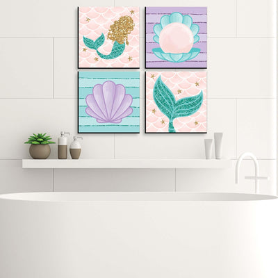 Let's Be Mermaids - Kids Room, Nursery Decor and Home Decor - 11 x 11 inches Nursery Wall Art - Set of 4 Prints for Baby's Room