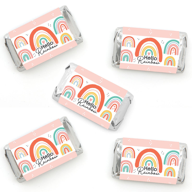 Hello Rainbow - Mini Candy Bar Wrapper Stickers - Boho Baby Shower and Birthday Party Small Favors - 40 Count