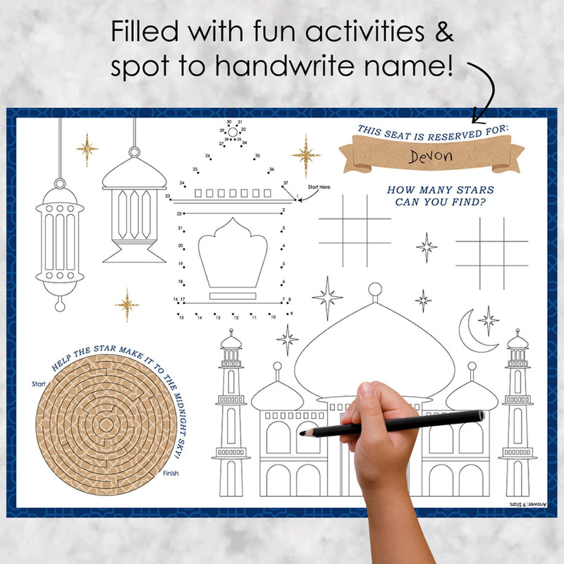 Ramadan - Paper Eid Mubarak Party Coloring Sheets - Activity Placemats - Set of 16