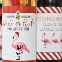 Flamingle Bells - Tropical Flamingo Christmas Decorations for Women and Men - Wine Bottle Label Stickers - Set of 4