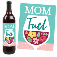 Colorful Floral Happy Mother's Day - We Love Mom Party Decorations for Women and Men - Wine Bottle Label Stickers - Set of 4