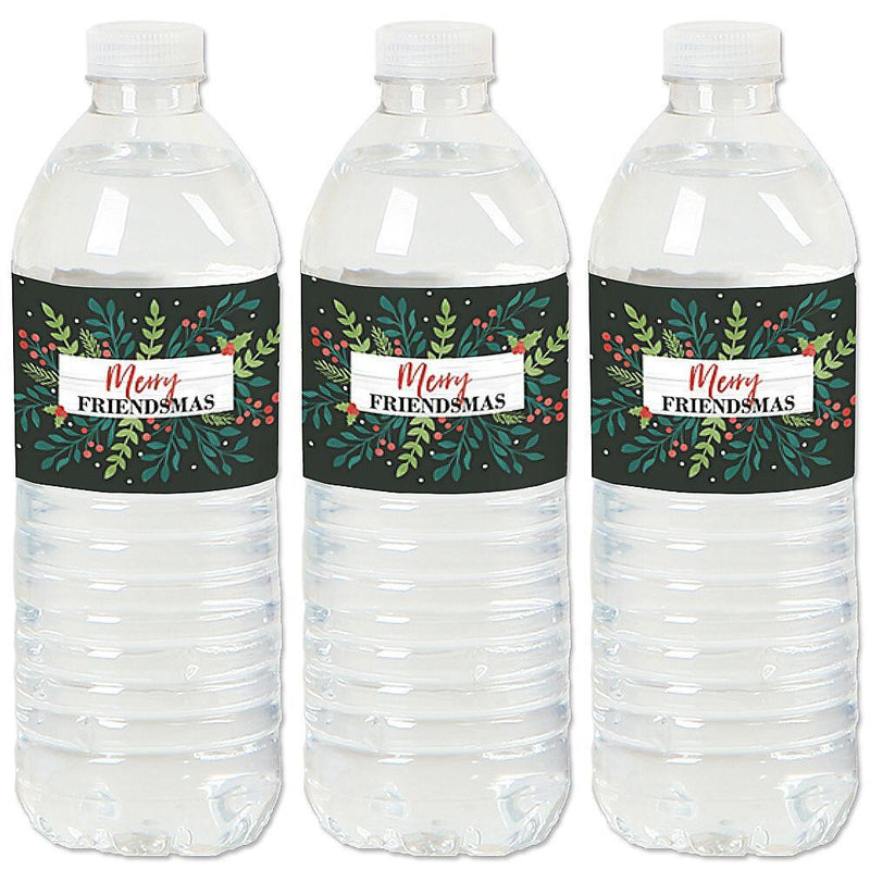 Rustic Merry Friendsmas - Friends Christmas Party Water Bottle Sticker Labels - Set of 20