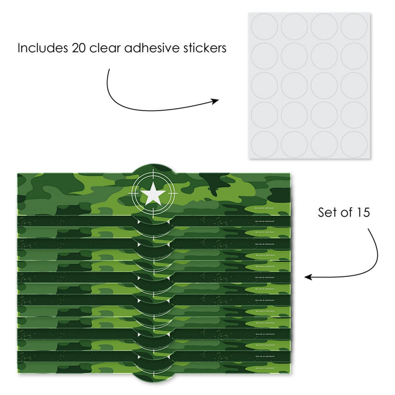 Camo Hero - DIY Party Supplies - Army Military Camouflage Party DIY Wrapper Favors and Decorations - Set of 15
