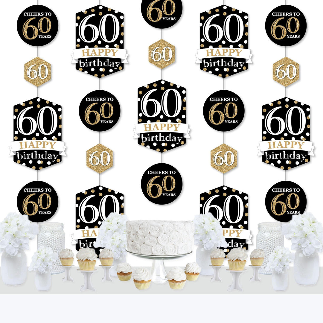 Adult 60th Birthday - Gold - Birthday Party DIY Dangler Backdrop - Hanging Vertical Decorations - 30 Pieces