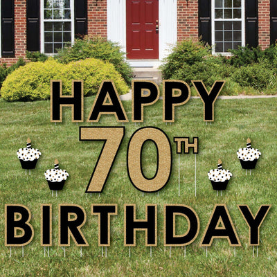 Adult 70th Birthday - Gold - Yard Sign Outdoor Lawn Decorations - Happy 70th Birthday Yard Signs