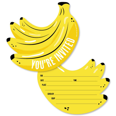 Let's Go Bananas - Shaped Fill-In Invitations - Tropical Party Invitation Cards with Envelopes - Set of 12