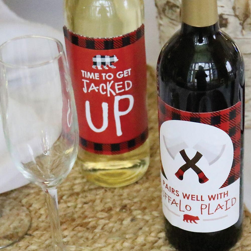 Lumberjack - Channel The Flannel - Buffalo Plaid Decorations for Women and Men - Wine Bottle Label Stickers - Set of 4
