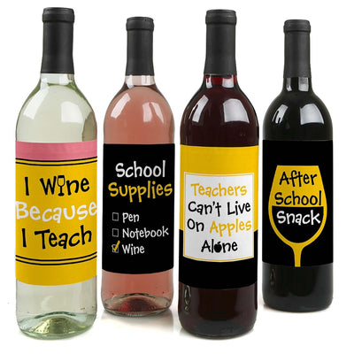 Best Teacher Gift - Teacher Appreciation Christmas Gift Decorations for Women and Men - Wine Bottle Label Stickers - First and Last Day of School Gifts for Teachers - Set of 4