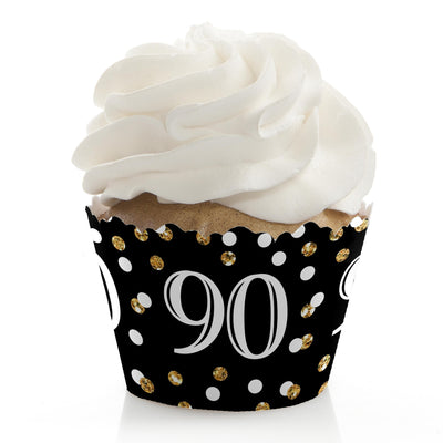Adult 90th Birthday - Gold - Birthday Decorations - Party Cupcake Wrappers - Set of 12