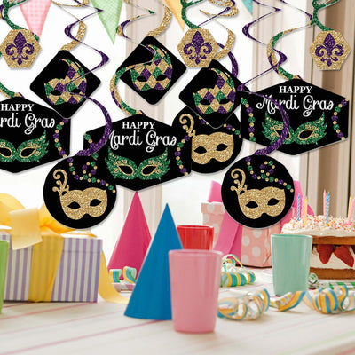 Mardi Gras - Masquerade Party Hanging Decor - Party Decoration Swirls - Set of 40