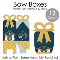 Holy Nativity - Square Favor Gift Boxes - Manger Scene Religious Christmas Bow Boxes - Set of 12