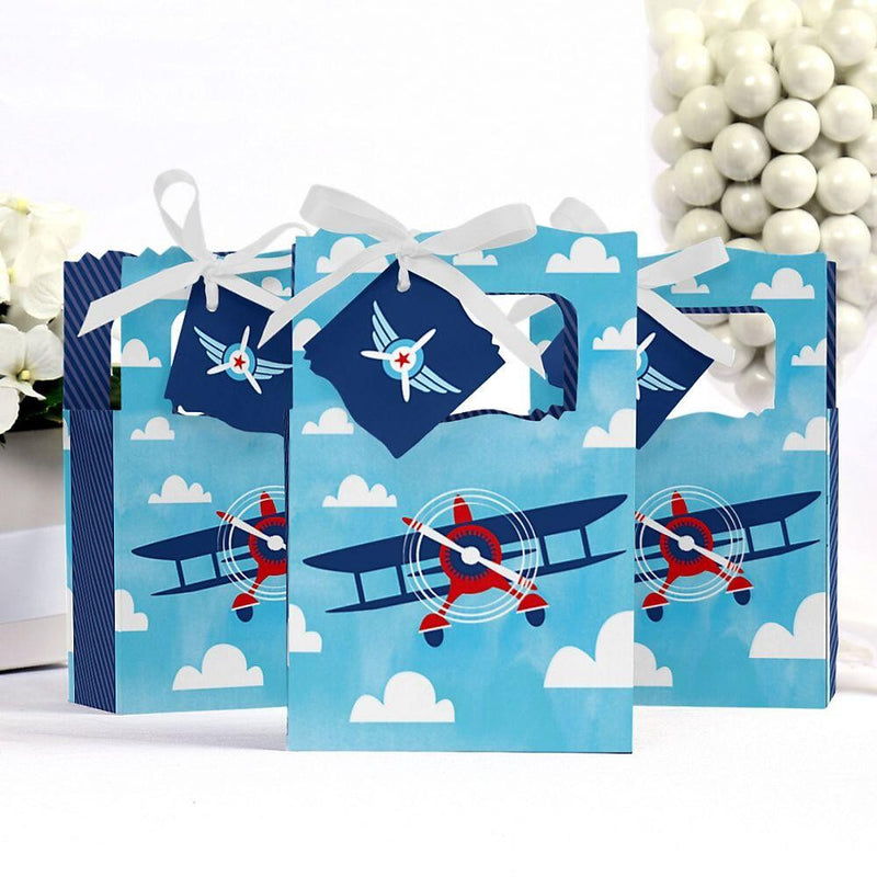 Taking Flight - Airplane - Vintage Plane Baby Shower or Birthday Party Favor Boxes - Set of 12