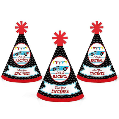 Let's Go Racing - Racecar - Mini Cone Race Car Birthday Party or Baby Shower Hats - Small Little Party Hats - Set of 8