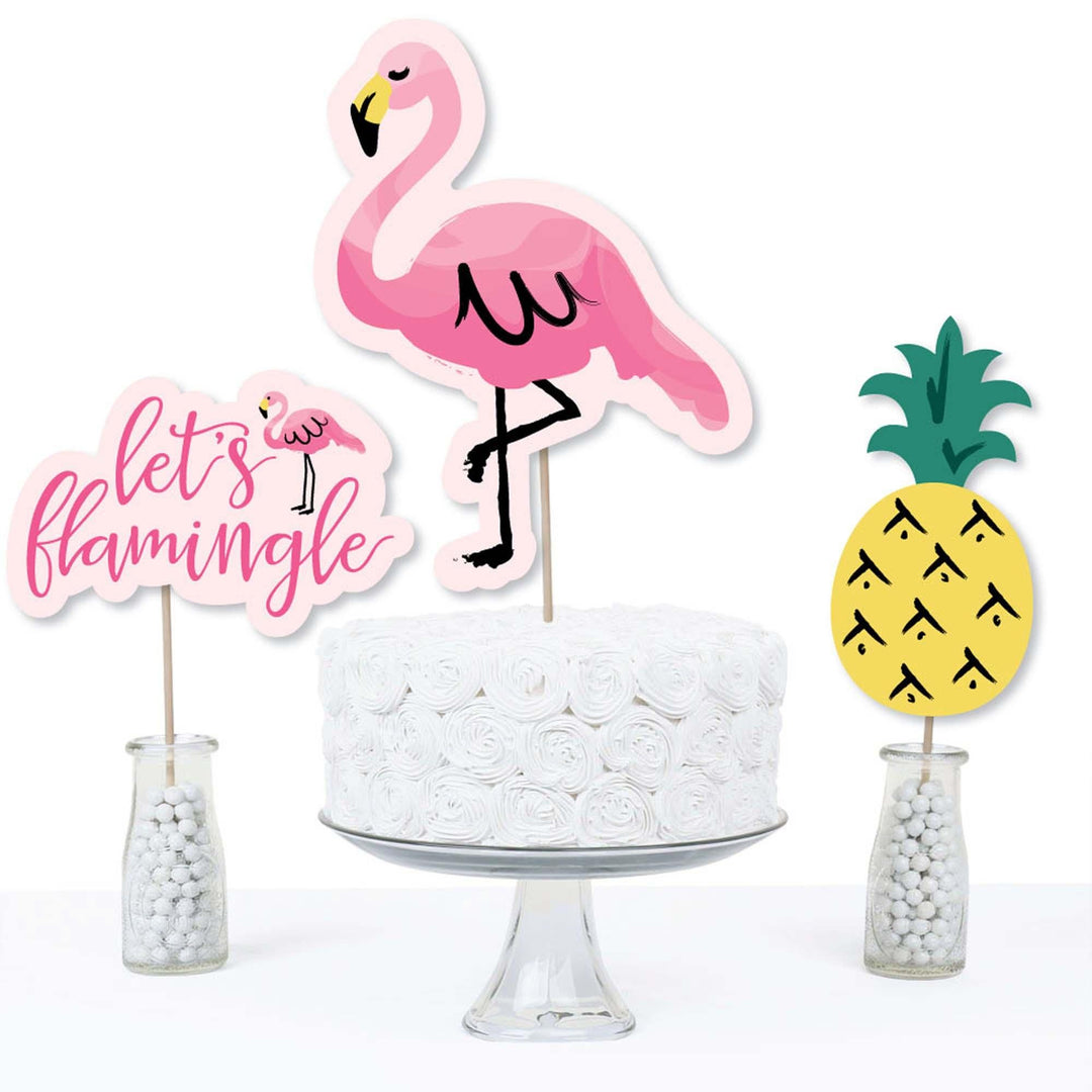 Pink Flamingo - Baby Shower or Birthday Party Like a Pineapple - Party Centerpiece Sticks - Table Toppers - Set of 15