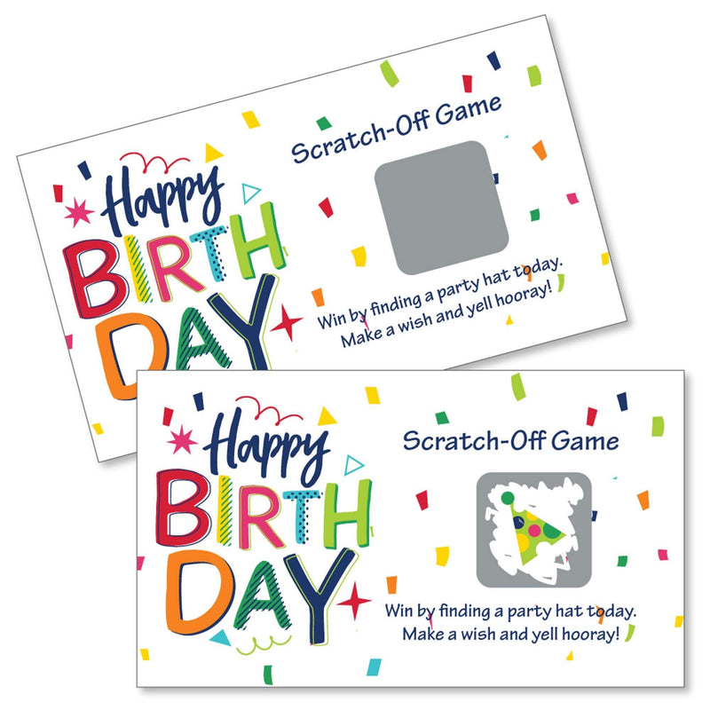 Cheerful Happy Birthday - Colorful Birthday Party Game Scratch Off Cards - 22 Count
