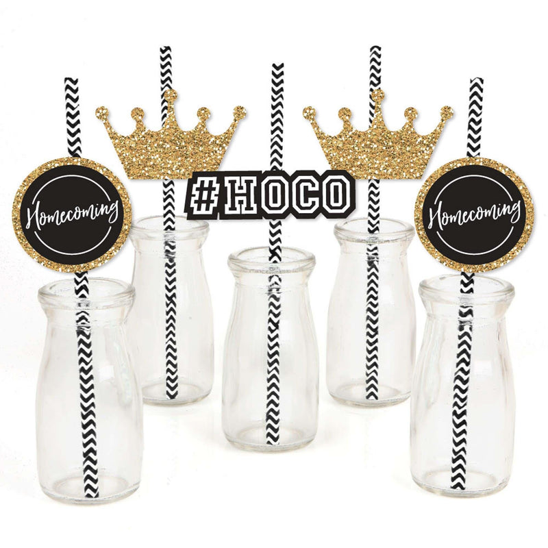 HOCO Dance - Paper Straw Decor - Homecoming Party Striped Decorative Straws - Set of 24