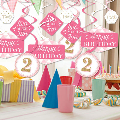 2nd Birthday Girl - Two Much Fun - Second Birthday Party Hanging Decor - Party Decoration Swirls - Set of 40