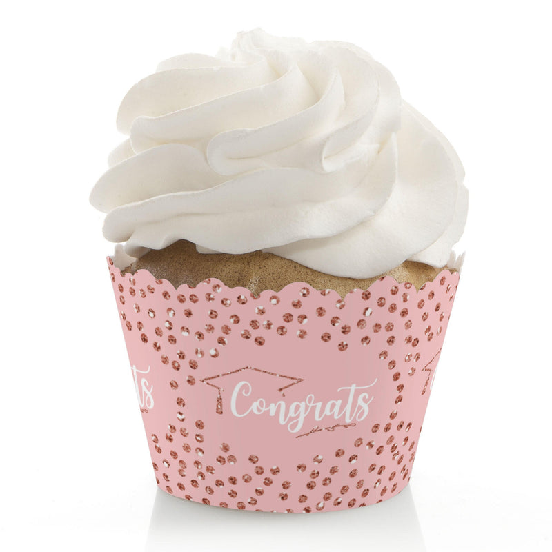Rose Gold Grad - Graduation Decorations - Party Cupcake Wrappers - Set of 12