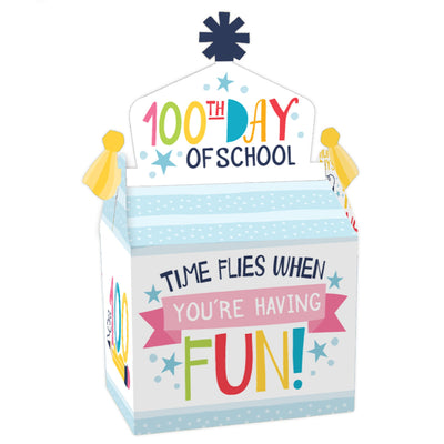 Happy 100th Day of School - Treat Box Party Favors - 100 Days Party Goodie Gable Boxes - Set of 12