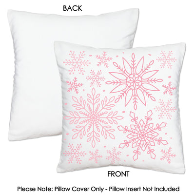 Pink Winter Wonderland - Holiday Snowflake Birthday Party and Baby Shower Home Decorative Canvas Cushion Case - Throw Pillow Cover - 16 x 16 Inches