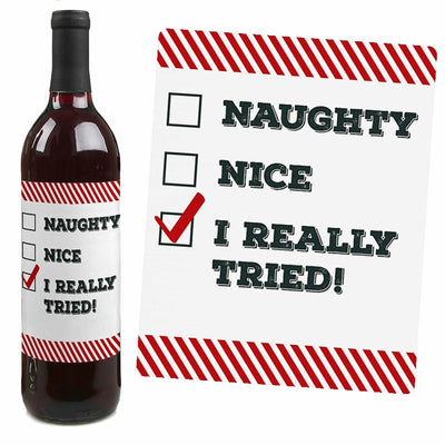 Funny Jolly Santa Claus - Christmas Decorations for Women and Men - Wine Bottle Label Stickers - Set of 4