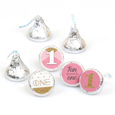 1st Birthday Girl - Fun to be One - Round Candy Labels First Birthday Party Favors - Fits Hershey's Kisses - 108 ct