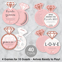 Bride Squad - 4 Rose Gold Bridal Shower or Bachelorette Party Games - 10 Cards Each - Who Knows The Bride Best, Bride or Groom Quiz, What's in Your Purse and Love - Gamerific Bundle