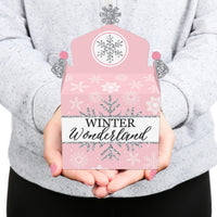 Pink Winter Wonderland - Treat Box Party Favors - Holiday Snowflake Birthday Party and Baby Shower Goodie Gable Boxes - Set of 12