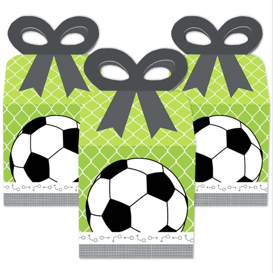 GOAAAL! - Soccer - Square Favor Gift Boxes - Baby Shower or Birthday Party Bow Boxes - Set of 12