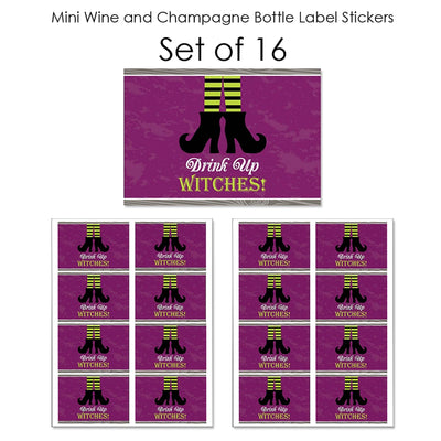Happy Halloween - Mini Wine and Champagne Bottle Label Stickers - Witch Party Favor Gift - For Women and Men - Set of 16