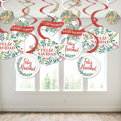 Feliz Navidad - Holiday and Spanish Christmas Party Hanging Decor - Party Decoration Swirls - Set of 40