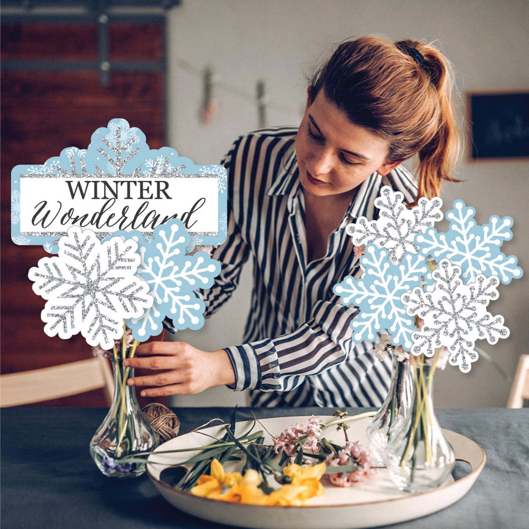 Winter Wonderland - Snowflake Holiday Party and Winter Wedding Centerpiece Sticks - Showstopper Table Toppers - 35 Pieces
